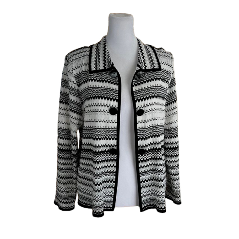 Ming Wang Black Silver Knit Open Cardigan Size Petite Large